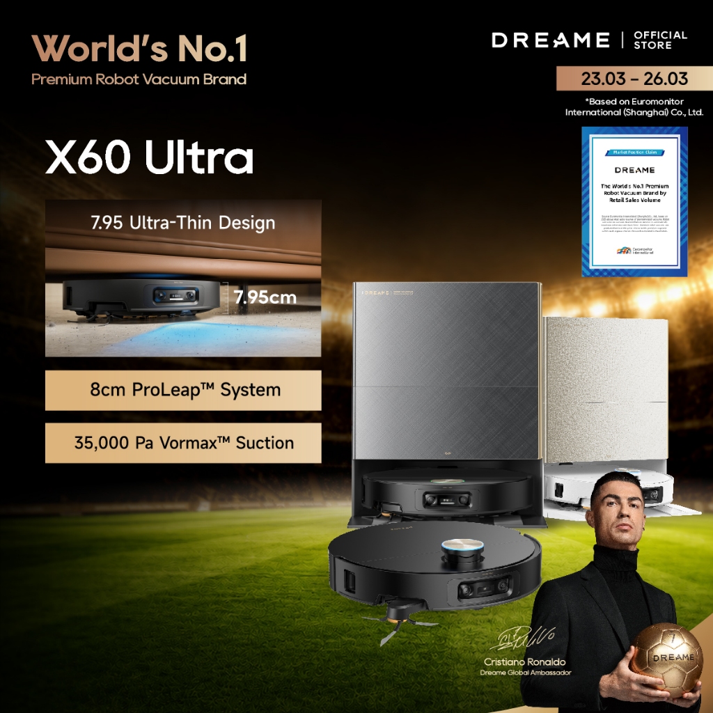[World's No.1 Premium Robot Vacuum] Dreame X60 Ultra Robot Vacuum | 7.95cm Ultra-Thin Flagship | 36,