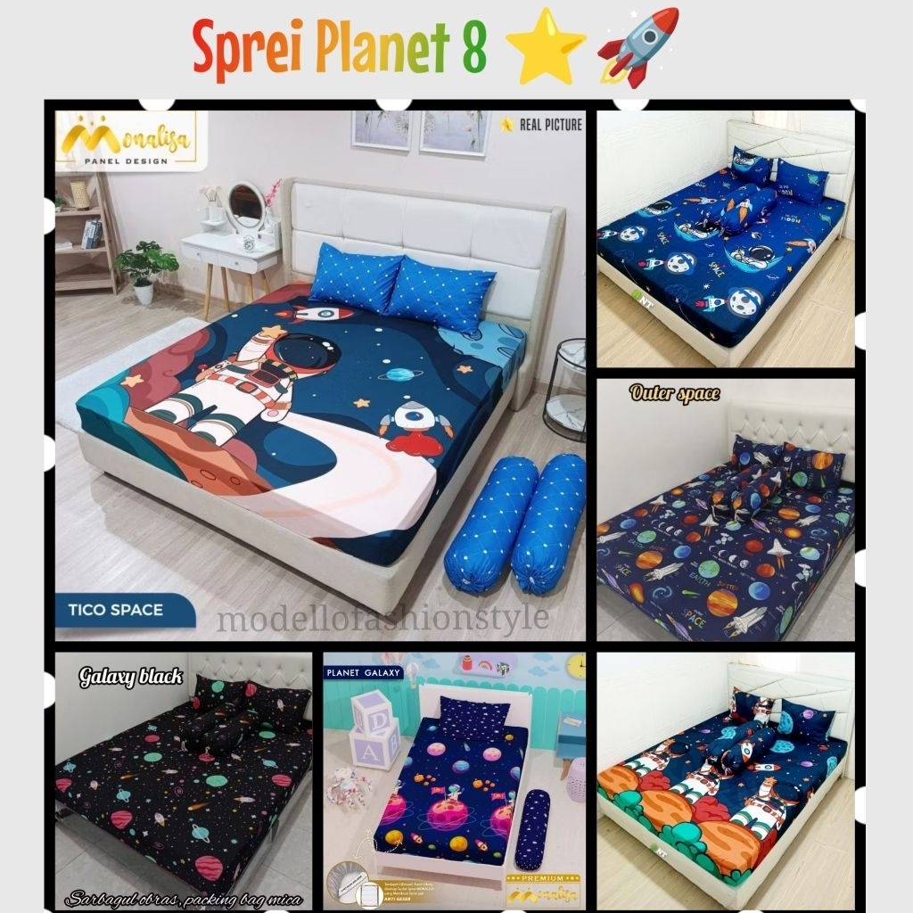 SPREI KARET KATUN PREMIUM 90/100/120/140/160/180/200 MOTIF KARAKTER KARTUN ANAK COWO PLANET ASTRONOT