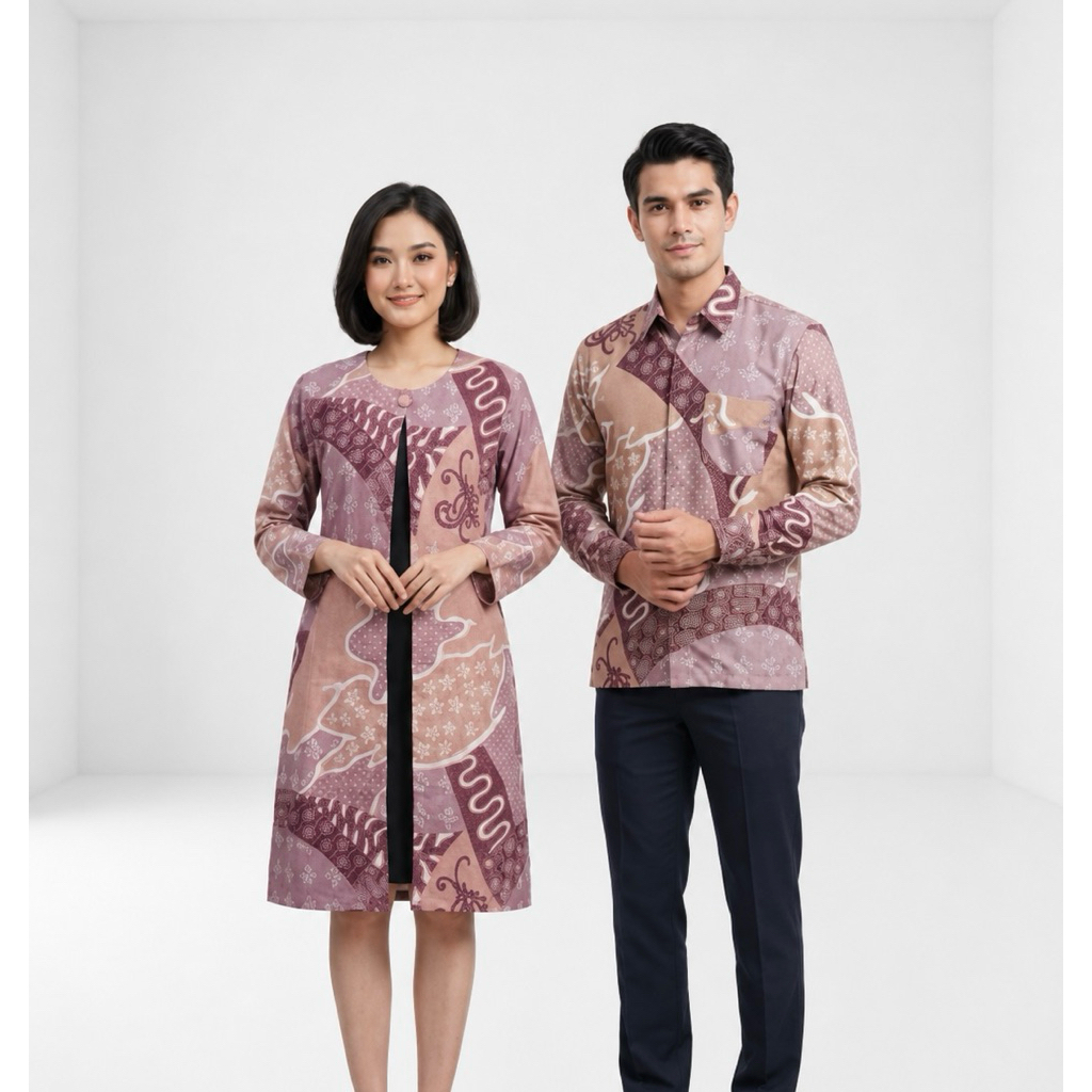 BATIK COUPLE TUNIK ROMPI WANITA & PRIA LENGAN PENDEK