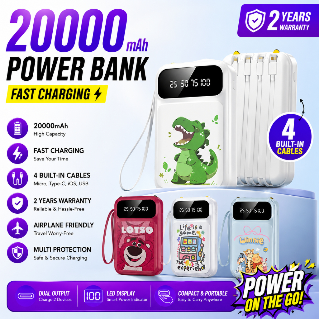 WANKEI LENTIVEN Powerbank 20000mAh Mini With 4 usb fast charging LED Senter Display B27