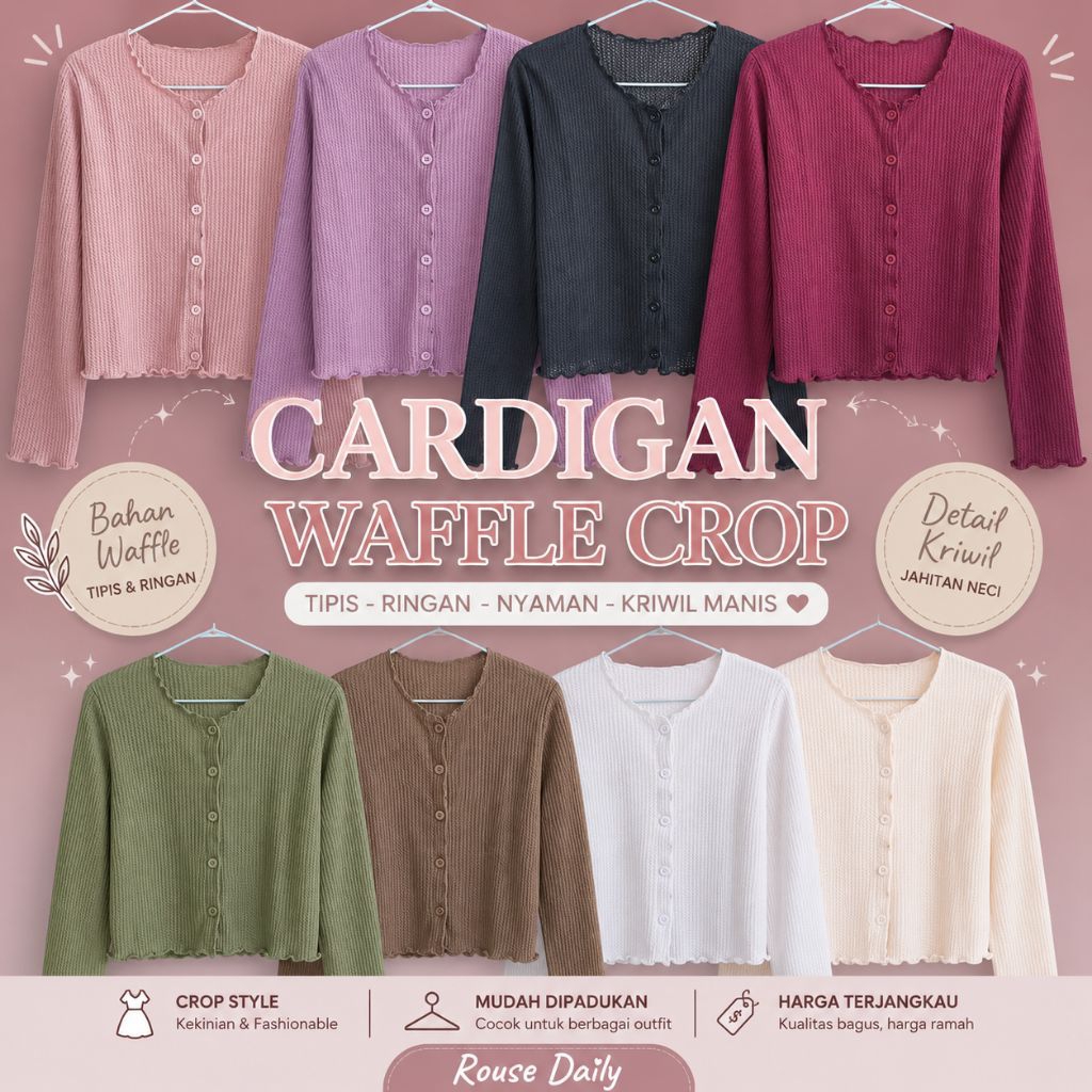 Cardigan Waffle Crop Wanita Lengan Panjang | Outer Rajut Tipis Lucu Murah | Cardigan Remaja Petite S