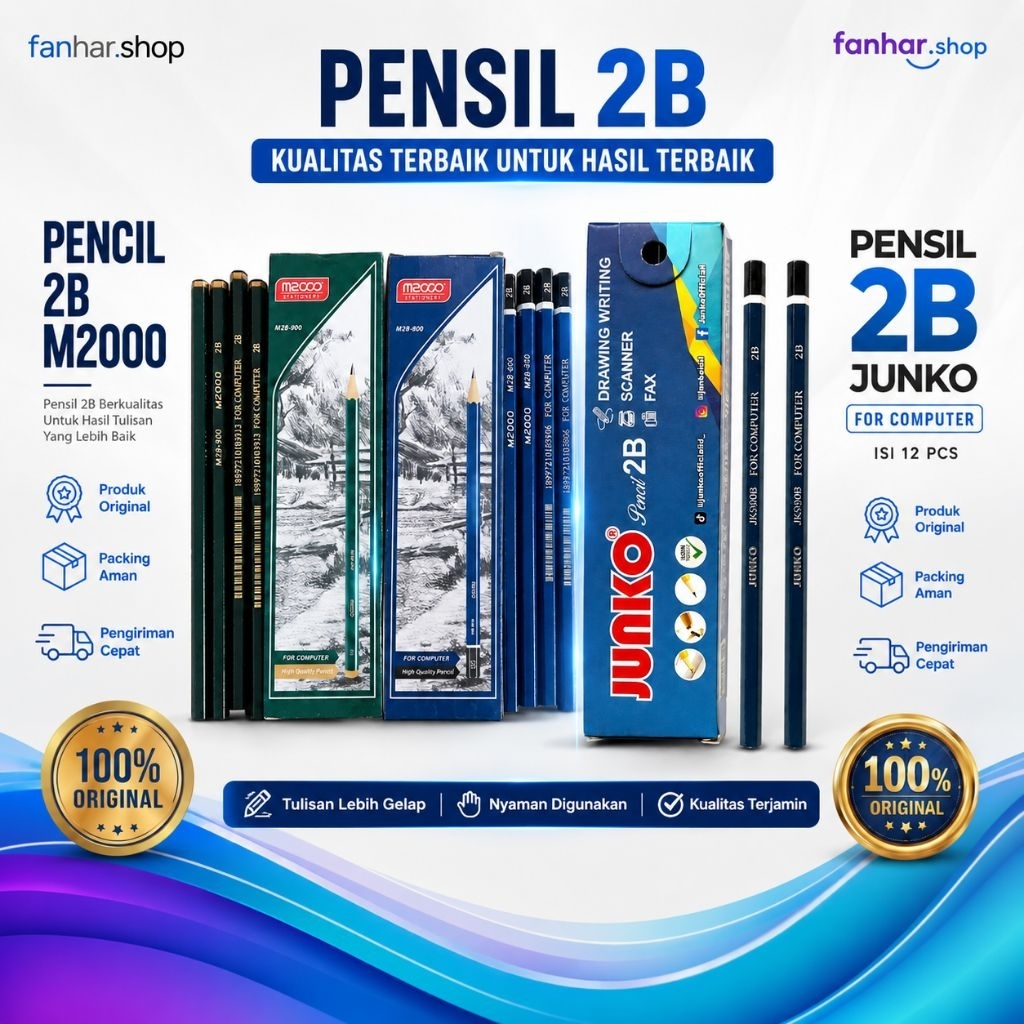 Pensil 2B Merk Junko & M.2000 Murah 1 Pack isi 12 Pcs 2B