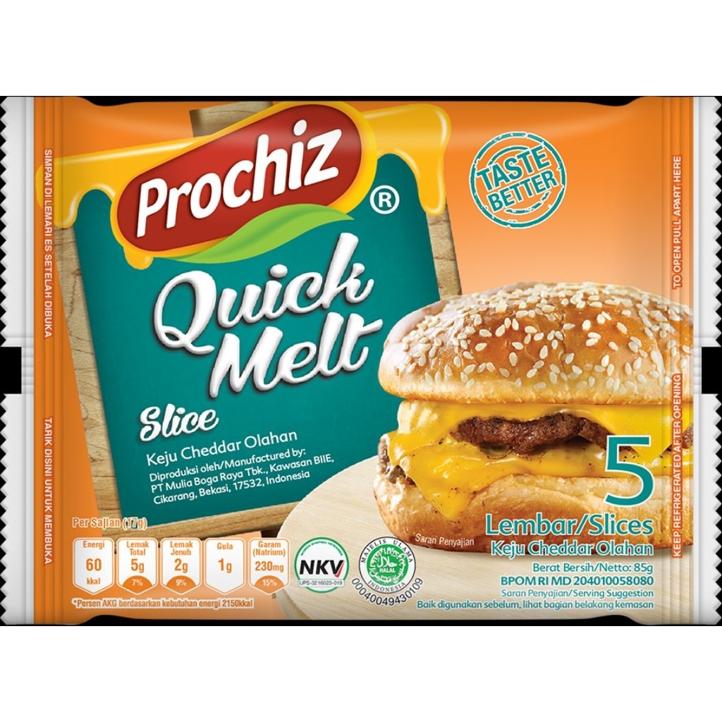 prochiz keju Quick Melt Slice 5 Lembar - Lembut, Gurih.
