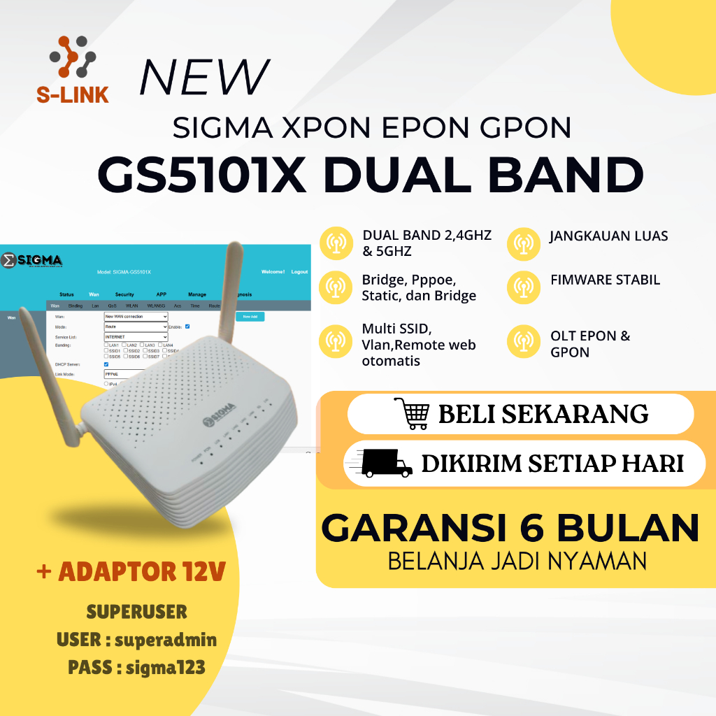 XPON EPON-GPON GS5101X DUAL BAND DENGAN ADAPTOR