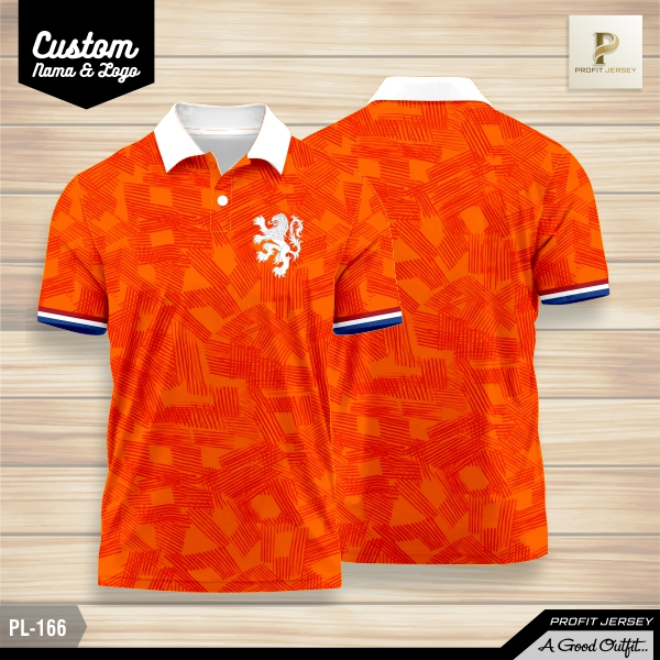 Jersey Polo Belanda GRATIS Custom Nama & Logo / Kaos Kerah Sepakbola Oranye Profit Jersey PL-166/Pol