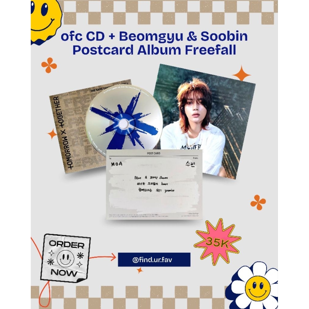 ofc TXT CD + Beomgyu & Soobin Postcard Album Freefall Melancholy Ver.