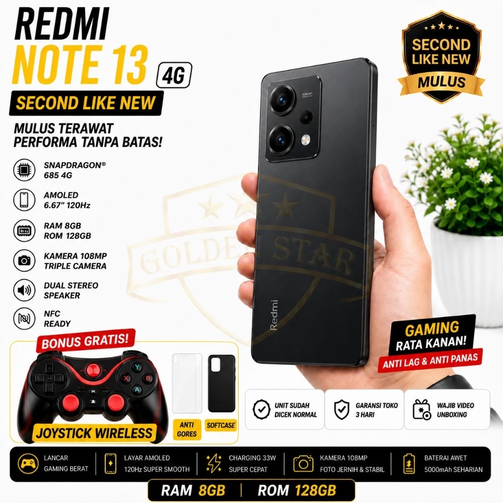 Redmi Note 13 4G Ram 8/256GB Second Like New Bonus Joystick NFC AMOLED 120Hz