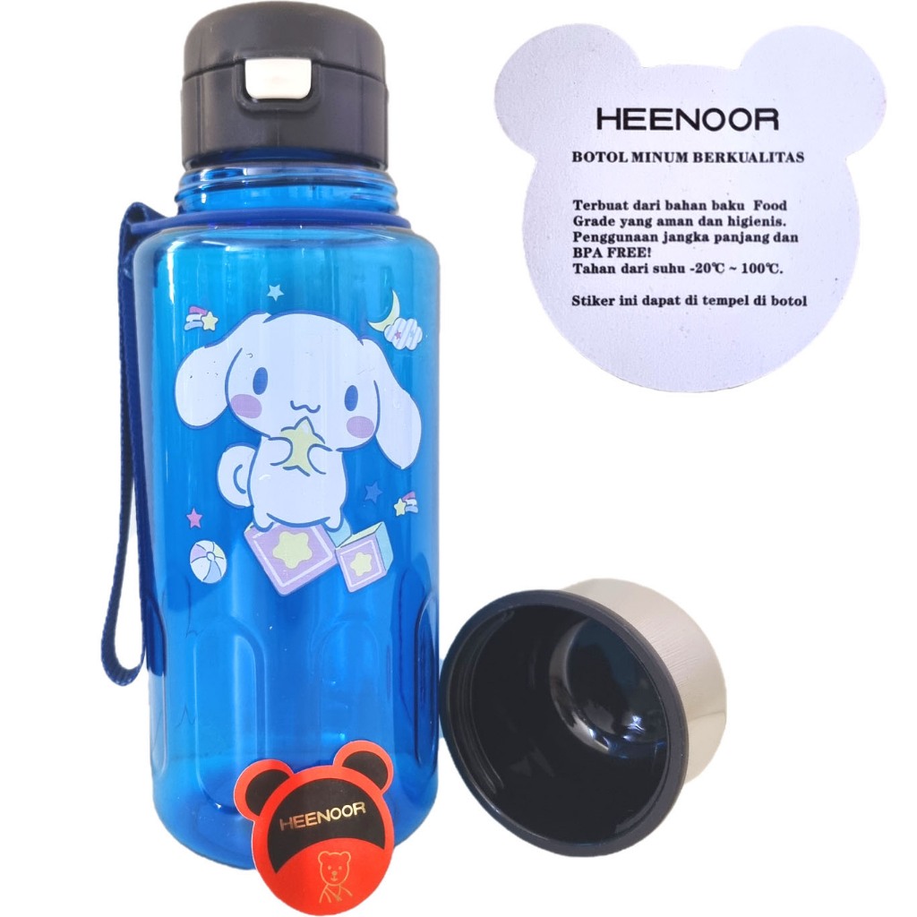 Heenoor Botol Air Minum Flip Top Tutup Gelas Tali Anak Sekolah Plastik Transparan Sanrio Cinamorol C