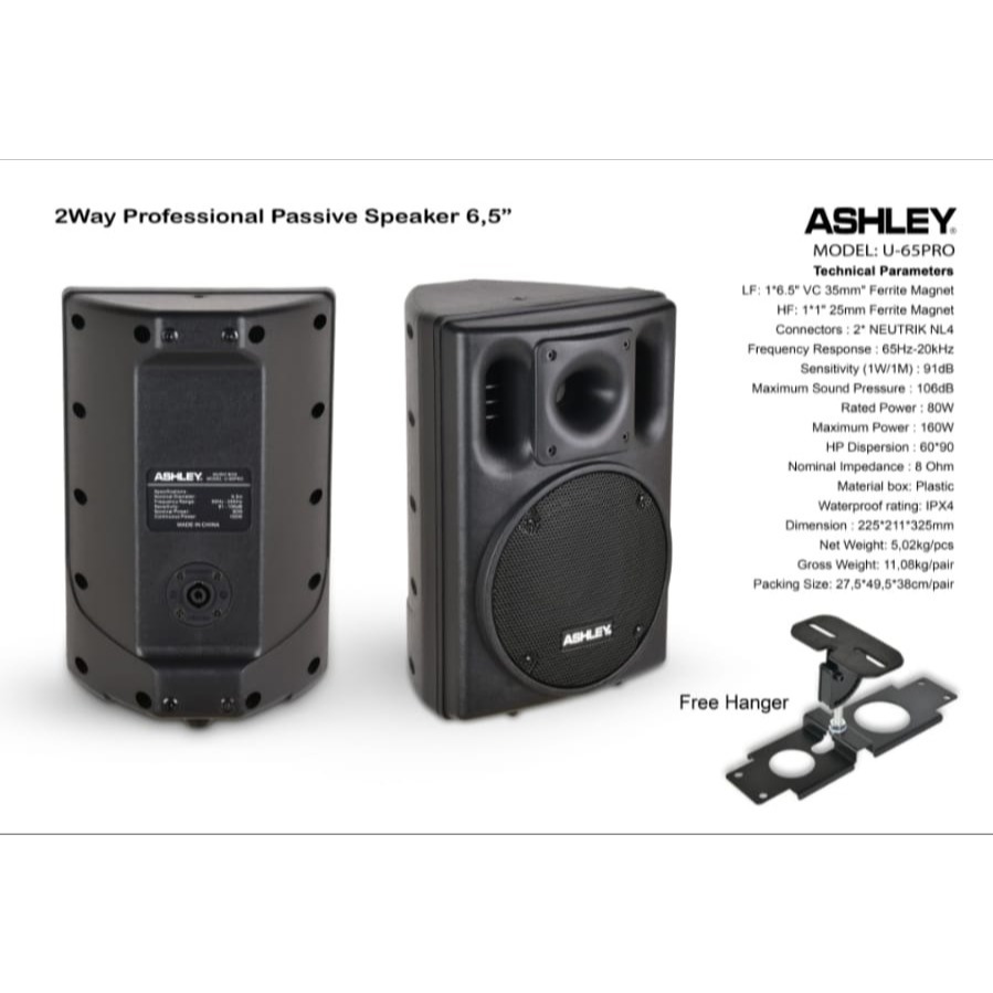Speaker pasif ashley 6,5 inch model u-65 pro speaker ashley original satu set