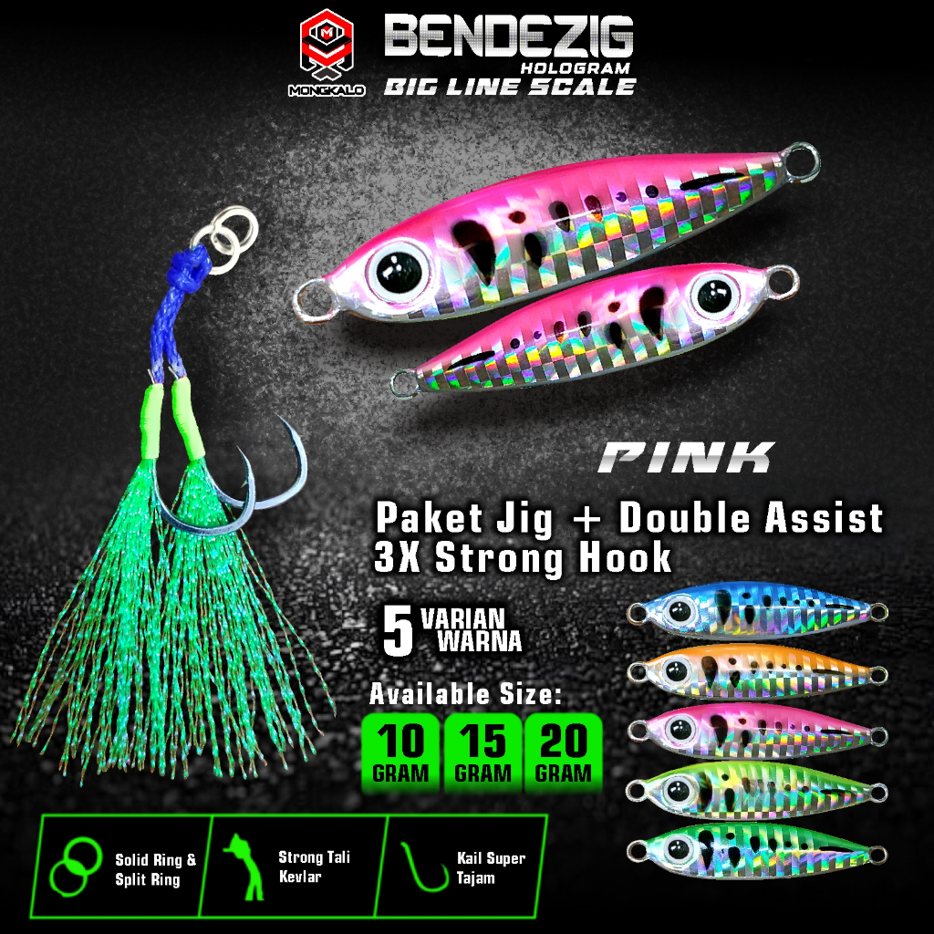 Umpan Micro Jig 15 Gram MONGKALO BENDEZIG Hologram Garis 1 Srt Dobel Assist Hook 15gram Mikro Jig 15