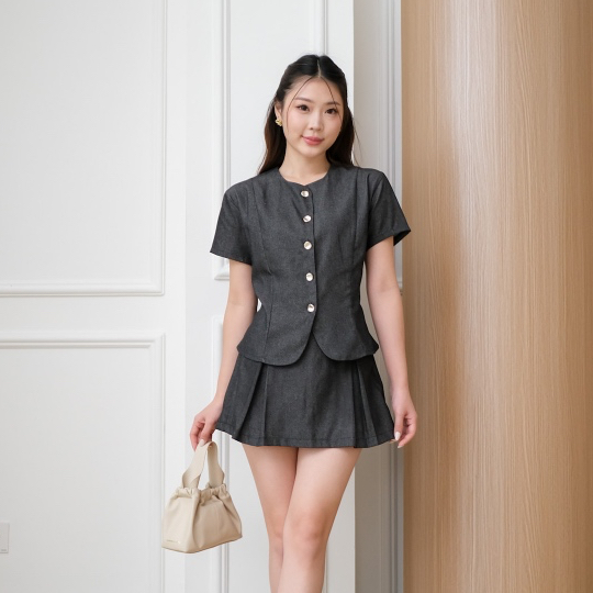 [Tavia] Zoya Denim Set / Setelan Wanita / Baju Setelan Wanita Casual / Setelan Celana Wanita