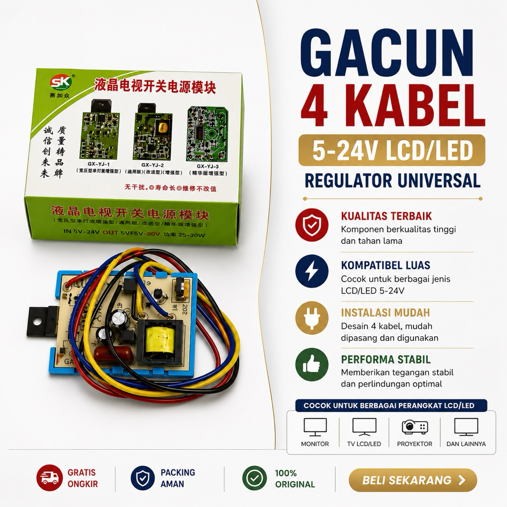 Gacun 4 kabel Led Stabil 5-24V Untuk TV LCD/LED