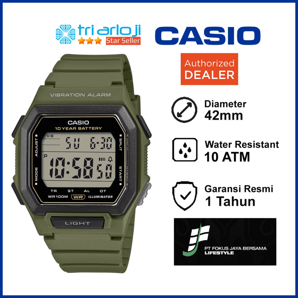 CASIO W-738H-3AVDF Jam Tangan Pria Digital Karet Original W-738H-3A W738H Vibrate Alarm