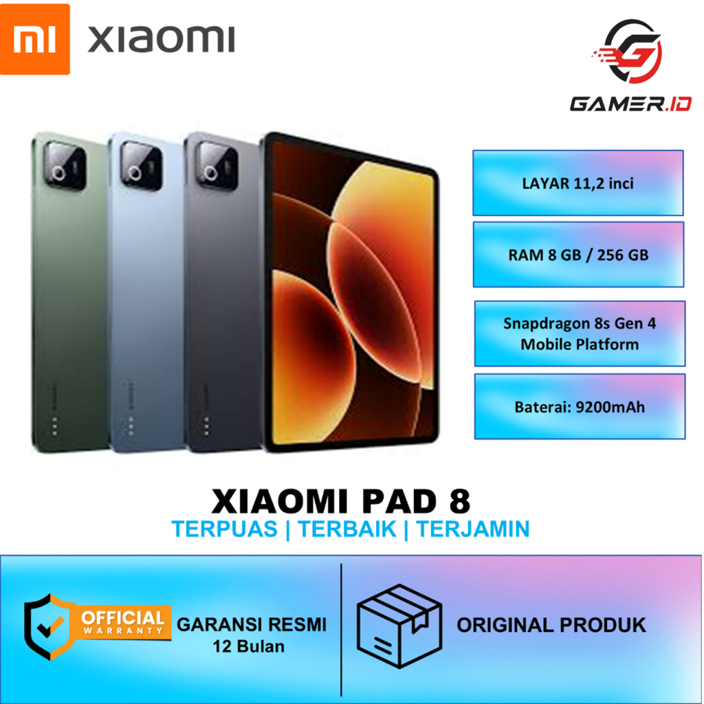 XIAOMI PAD 8 RAM 8GB 256 BATERAI 9200 mAh Snapdragon 8s Gen 4 Mobile Platform