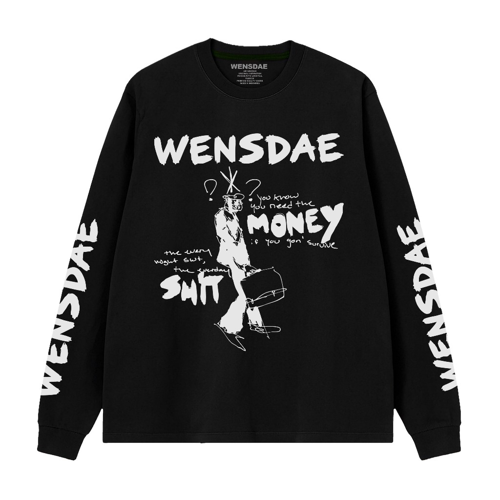 Wensdae Kaos Lengan Panjang Rib Long Sleeve Money Smit  T-shirt Band bahan Combed 24s