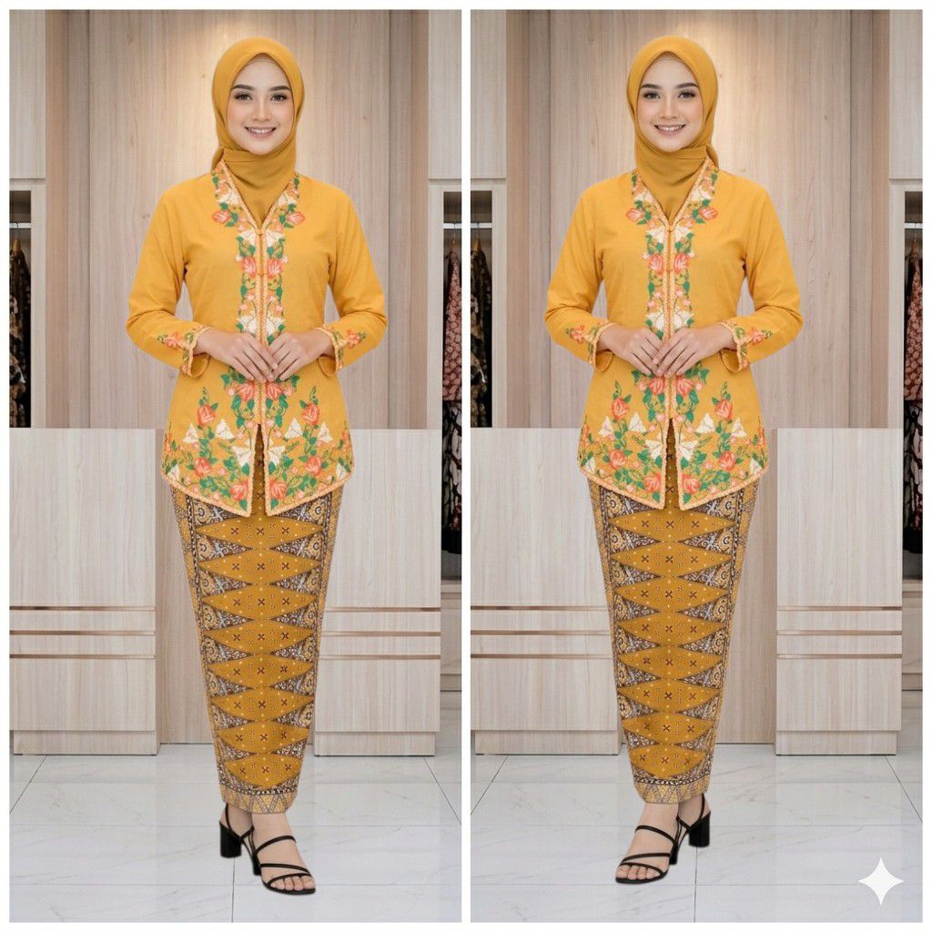 {1458} Setelan Kebaya Encim (Kebaya+Rok Tumpal) Setelan Encim Jumbo Bunga Peony