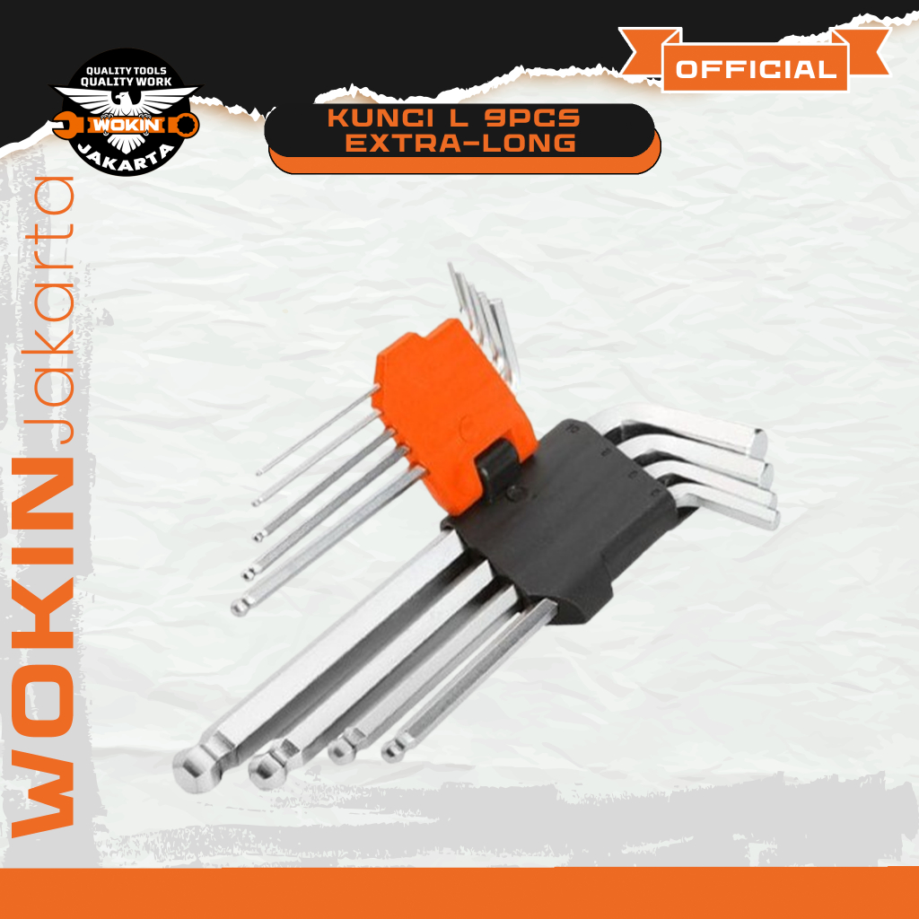 Kunci L Wokin Ball Point | Hex Key BallPoint Wokin | Kunci L Panjang 9 Pcs | Kapten Material