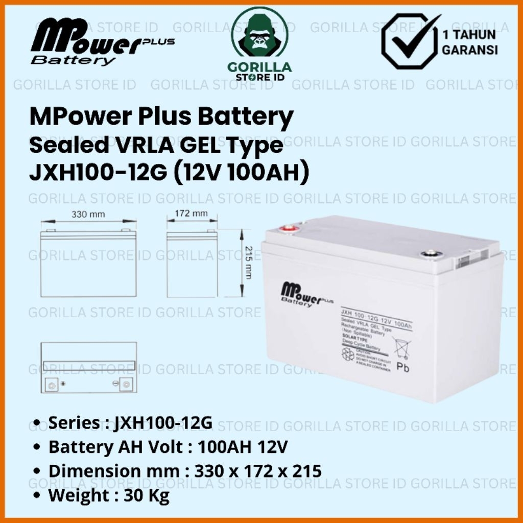 Baterai Aki VRLA Mpower Plus 12V 100AH - JXH100-12G