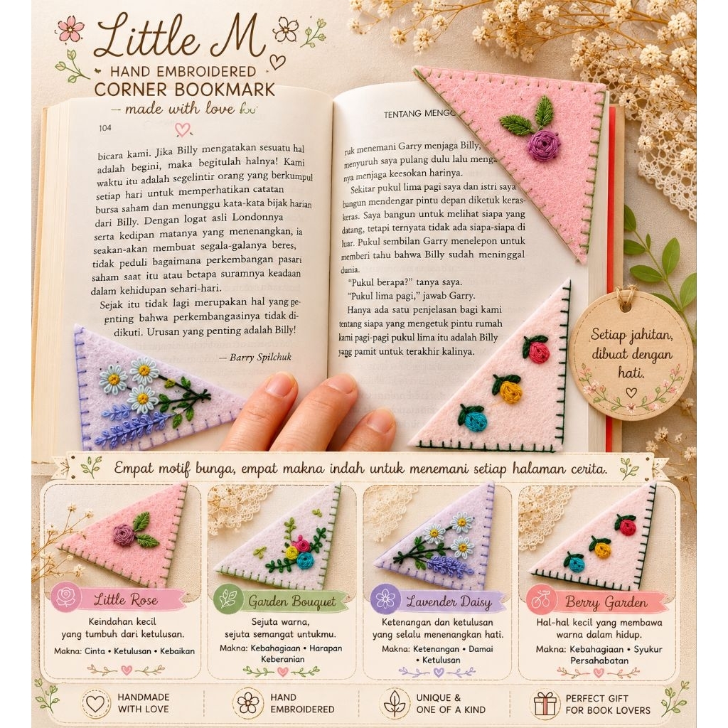 bookmark / pembatas buku dari bahan hard felt/ flanel kaku