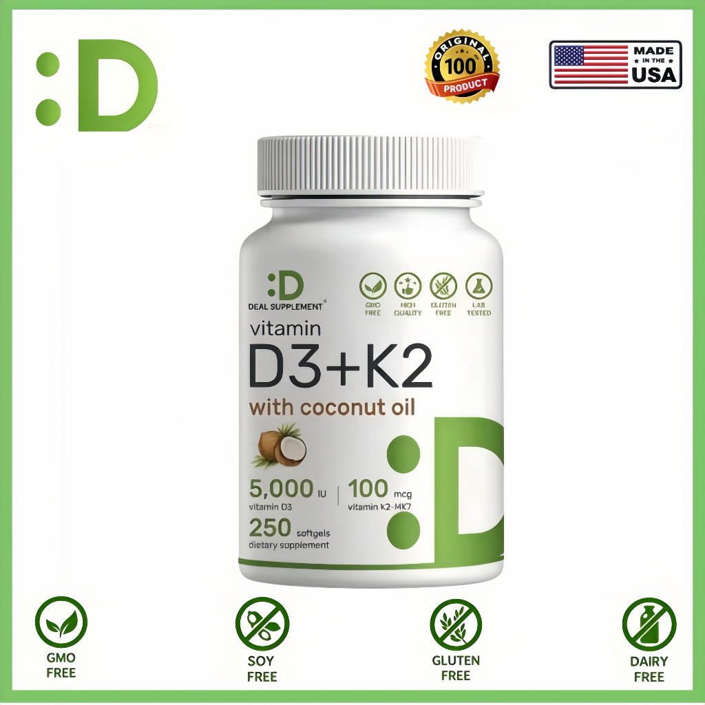 Deal Supplement Vitamin D3 K2 2-1 Complex, Vitamin D3 5000 IU & Vitamin K2 MK7 - 180 & 250 Softgels