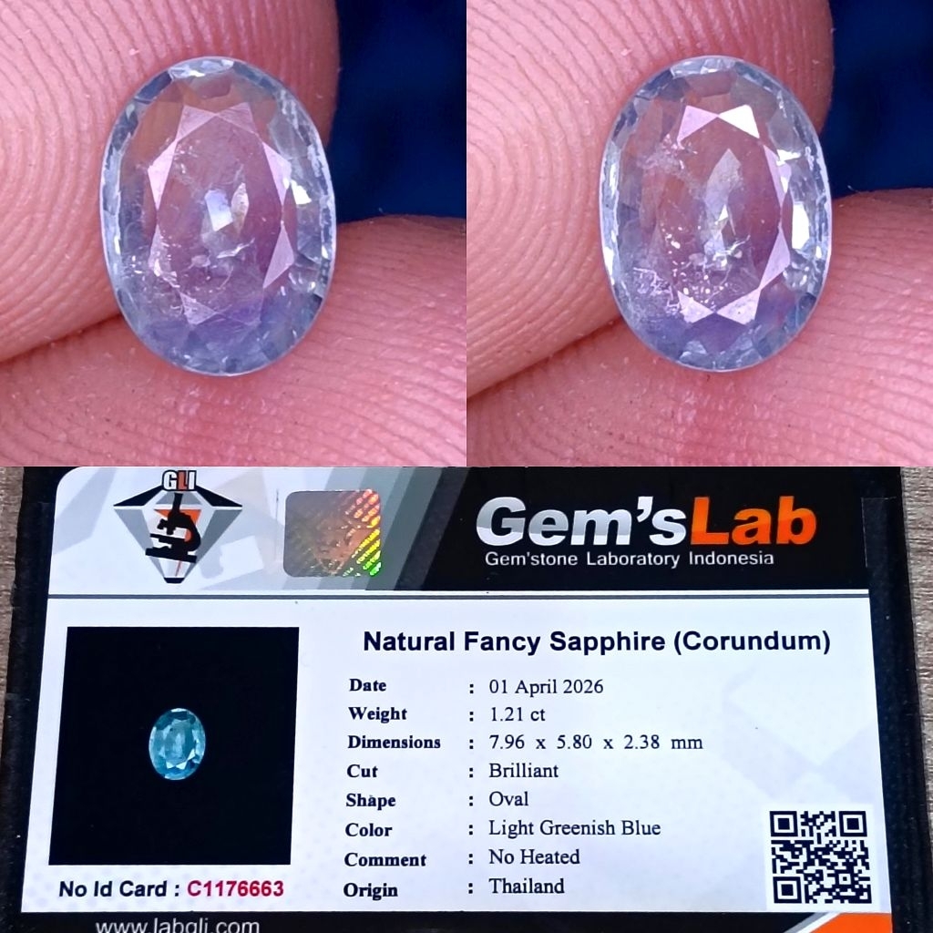natural fancy sapphire light greenish blue no heated thailand memo GLI
