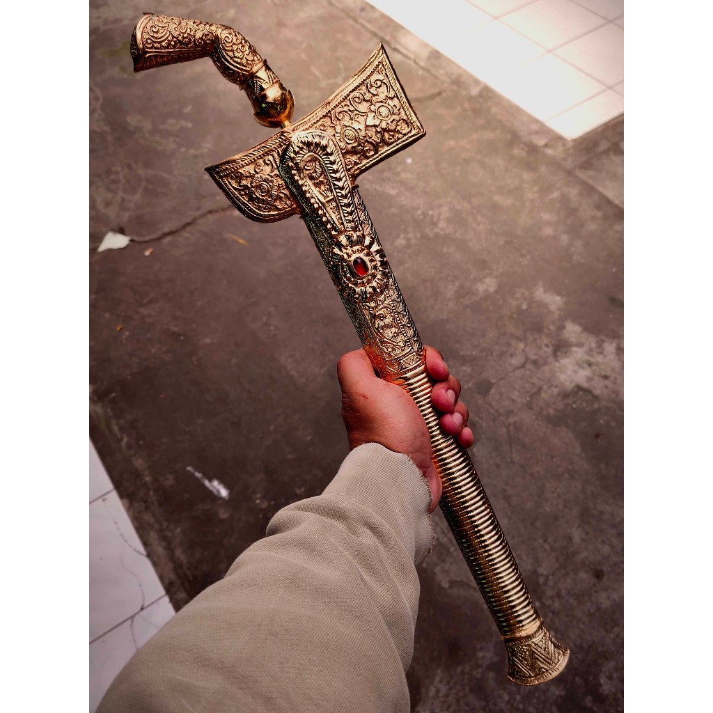 Keris Carubuk Luk 7 Warangka Bugis Melayu Kuningan Sepuhan