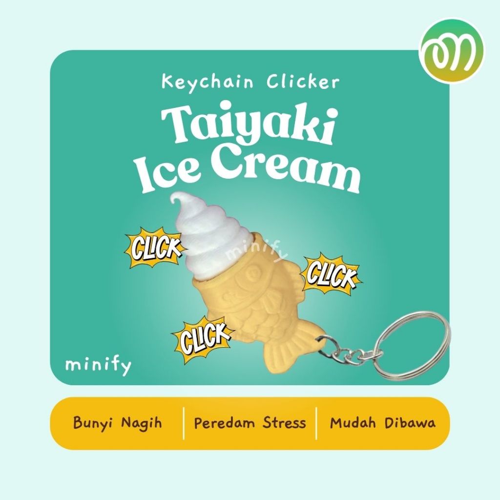 Keychain Fidget Clicker - Taiyaki Ice Cream | Gantungan Kunci Es Krim Ikan Jepang Peredam Stress Bun