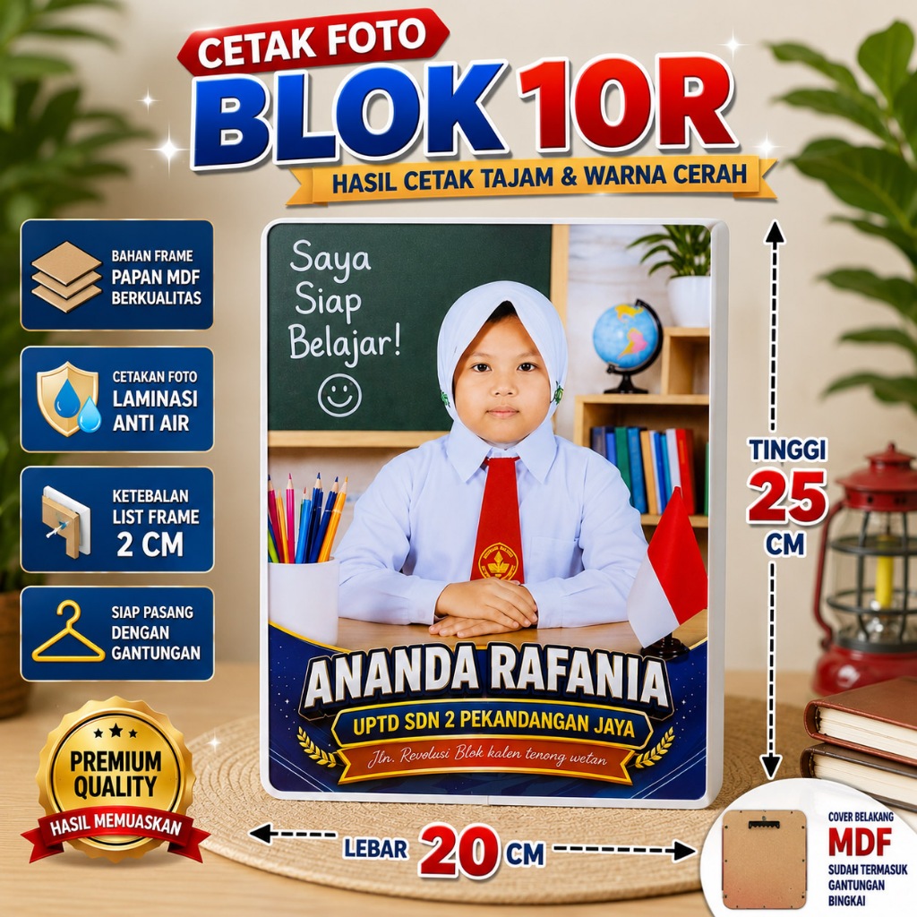 Cetak Foto Blok 10R Premium | Frame Fiber Tanpa Kaca | Laminasi Anti Air | Custom Foto | Siap Gantun