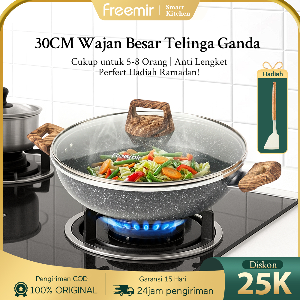 [Promo]freemir  Wajan Anti Lengket Keramik 20/24/30 CM Tinggi 7,5 CM Goreng/Tumis/Rebus Anti Lengket