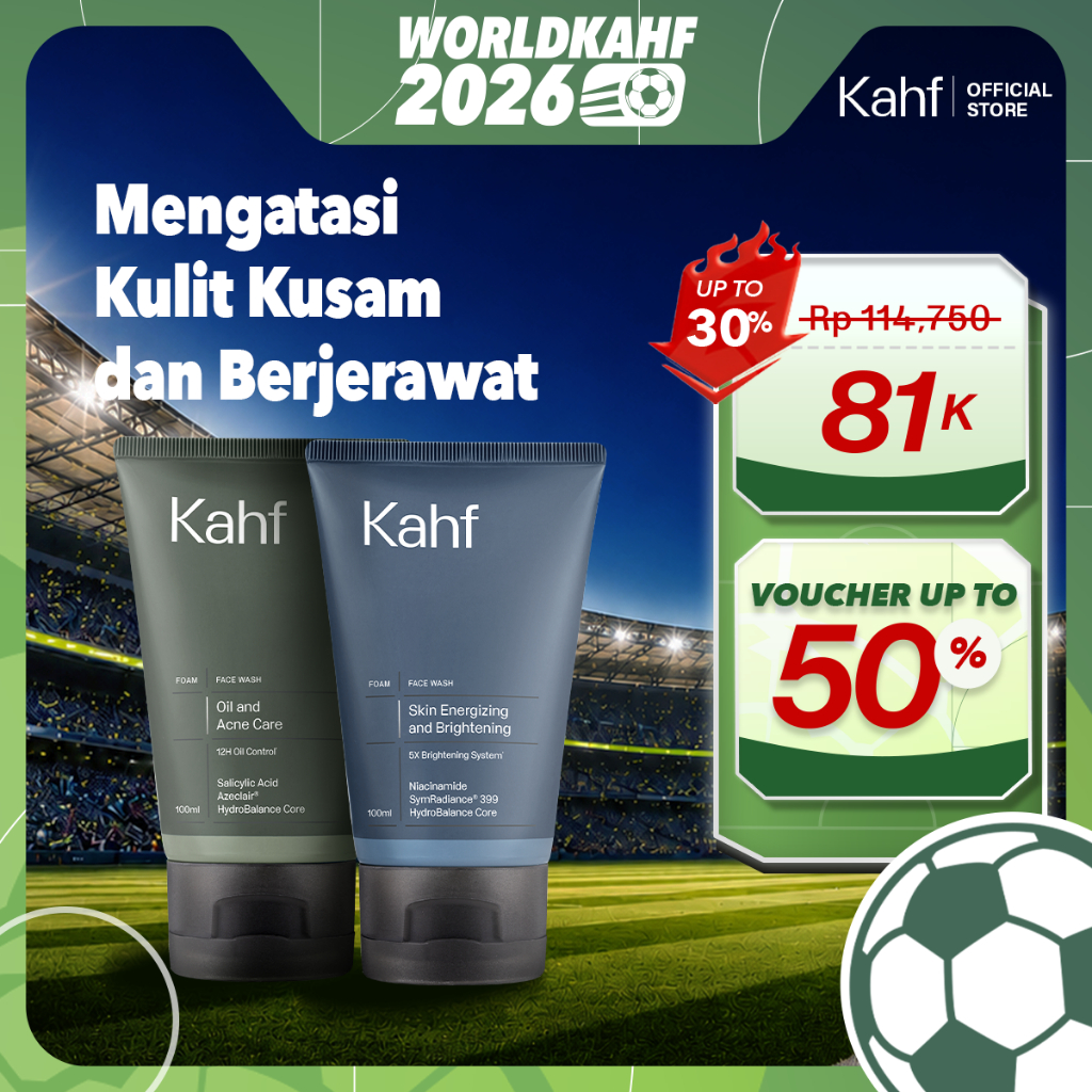 [KAHF PAKET 2IN1 COMBO DAY & NIGHT] Complete Acne Care & Brightening Face Wash Pack 100 ml isi 2 pcs
