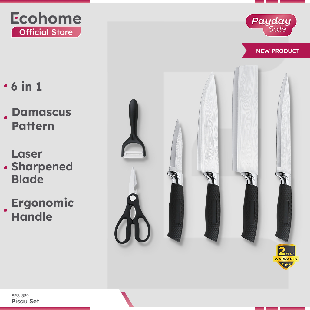 ECOHOME Stainless Steel 6 Pcs Knives Set EPS388 - Set Pisau Dapur Premium Arthur Price