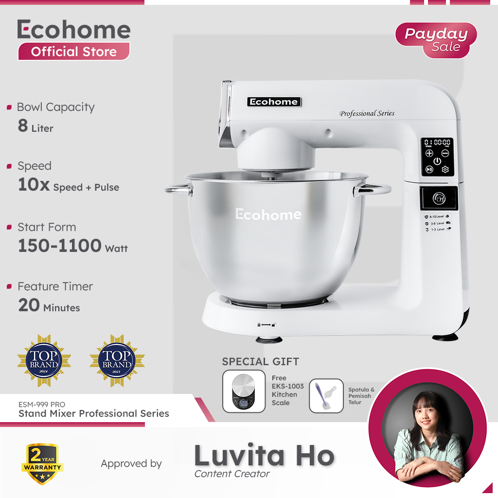 ECOHOME Stand Mixer Professional Series ESM999 Pro 8L Big Capacity Heavy Duty with Digital Panel