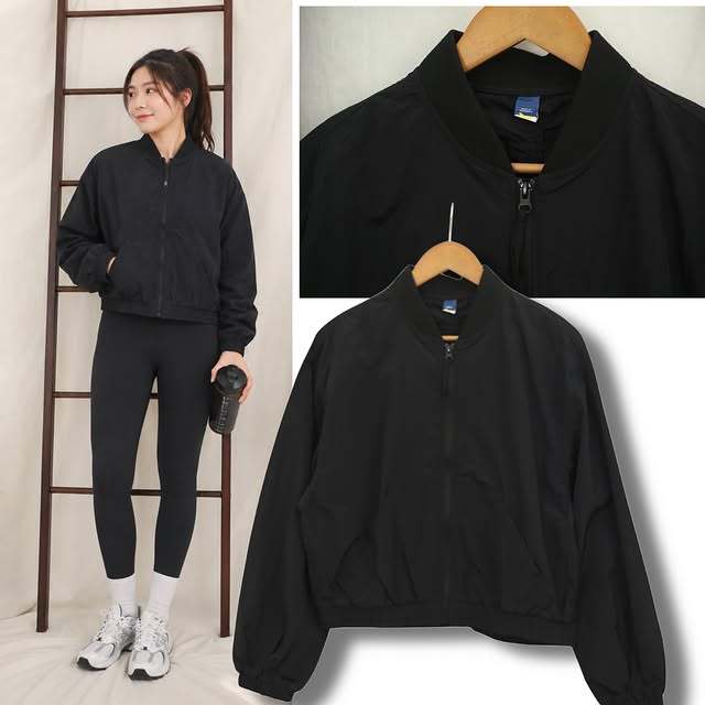 Olahraga Wanita Women Jaket Olahraga Wanita Running Jacket Quick Dry Nylon Bomber Hitam RF658 G32 Wo