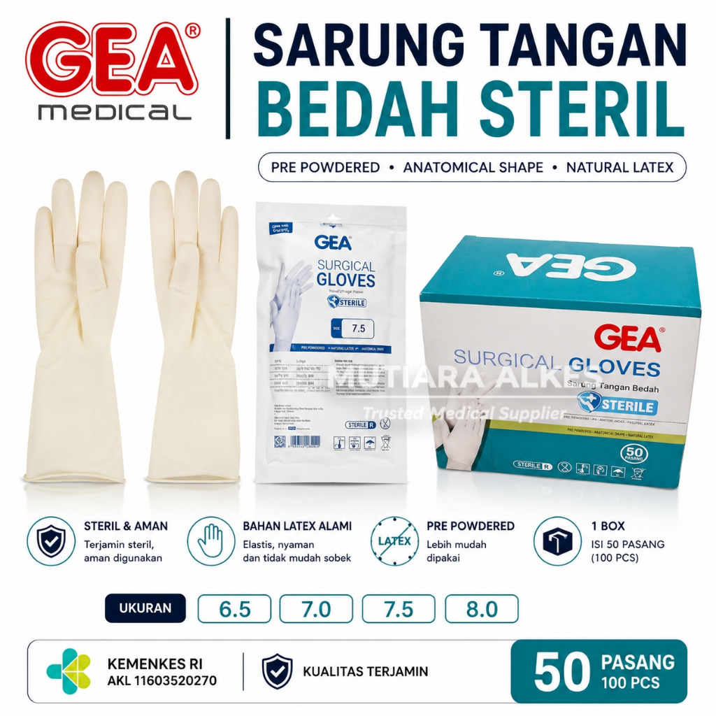 Handscoon Steril GEA MPM Per Pasang / Sarung Tangan Bedah Surgical Gloves Operasi - MUTIARA ALKES