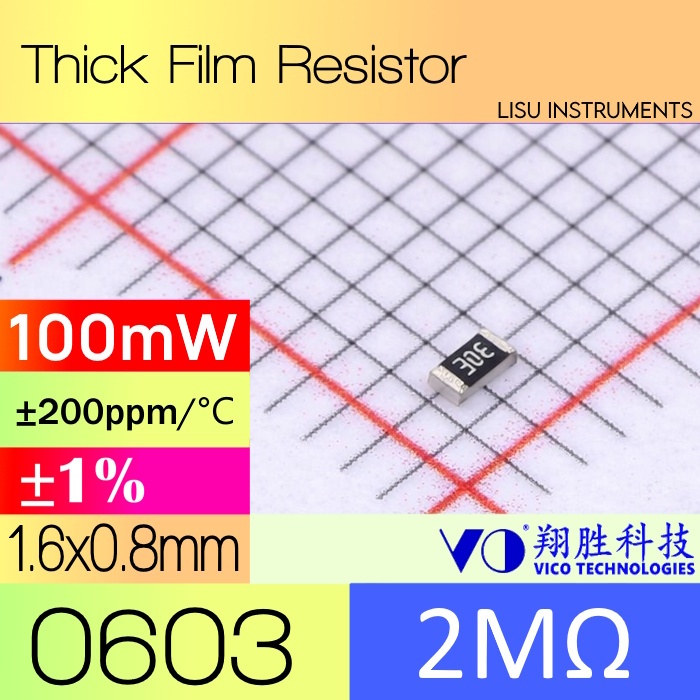 2M 0603 ±1% 100mW SMD Thick Film Resistor 2M 30E SCR0603F2M VO