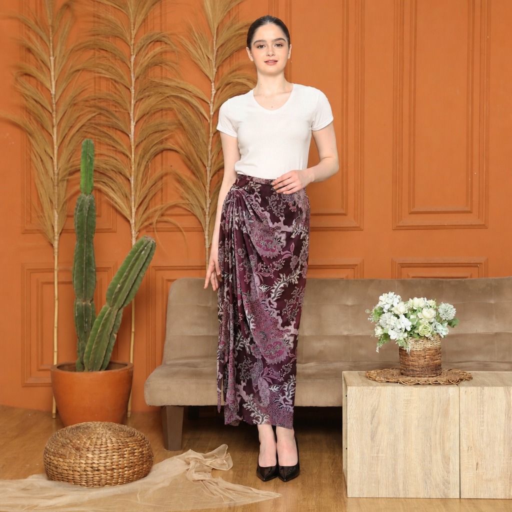 Lyne Halim Batik Lilit Skirt Mauve – Rok Wanita Elegan Modern, SKT-8498