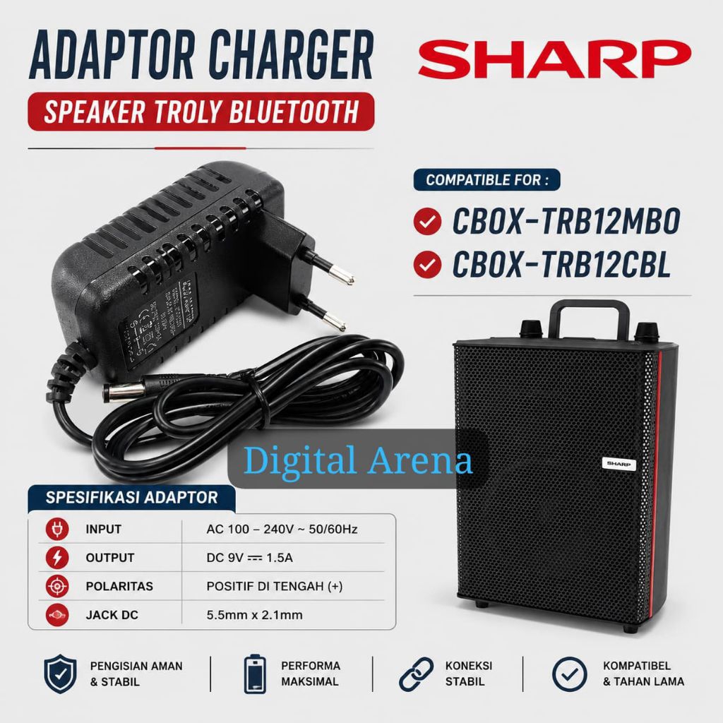 Adaptor charger speaker troly bluetooth Sharp Cbox-TRB12MBO, CBOX-TRB12CBL