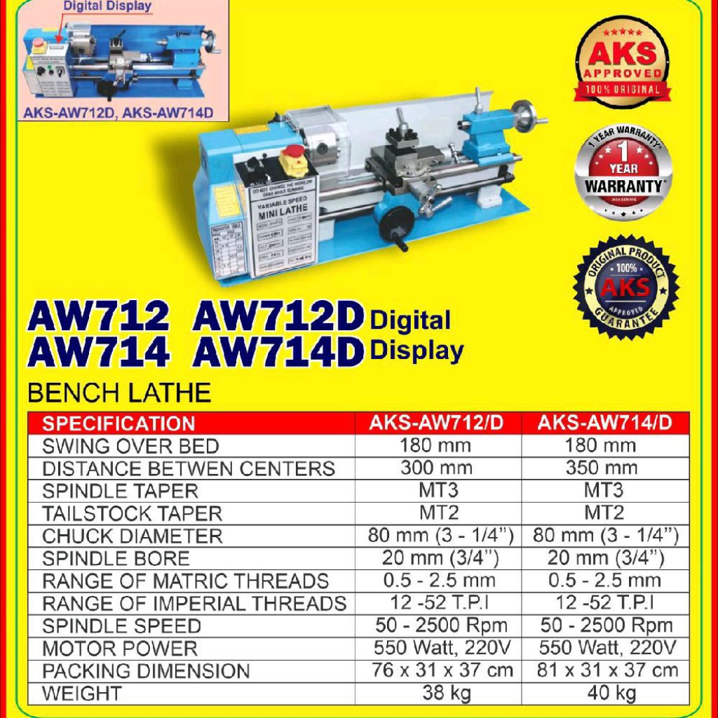 *Mesin Bubut Mini Logam Lathe Wood & Metal Working / Bench Lathe 550W MURAH AKS-AW714 | AKS-AW714D..