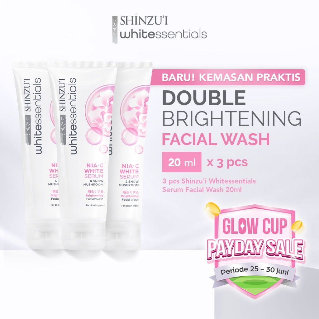 Shinzui WHITEssentials Double Brightening Facial Wash Snow Mushroom 20 ml isi 3 pcs