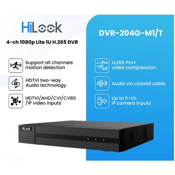 HILOOK DVR-204G-M1-T DVR CCTV 4 Channel 2MP 1080p Two Way Audio H.265