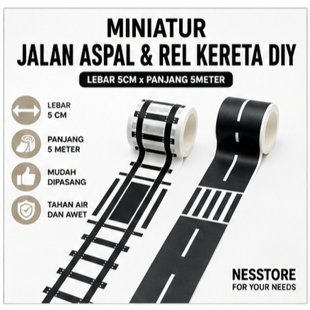 Miniatur Jalan Aspal DIY 5 Meter 5cm Road Tape Diorama Mini Garden Kereta RC Mobil Miniatur Dekorasi