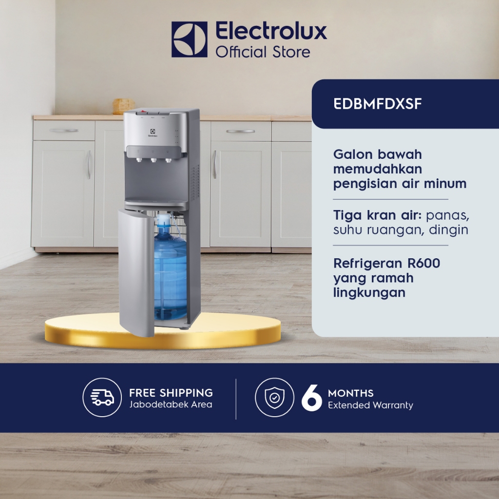 Electrolux Dispenser Air Galon Bawah Silver - Child Lock- Kompresor R600 Ramah Lingkungan - Air Sedi