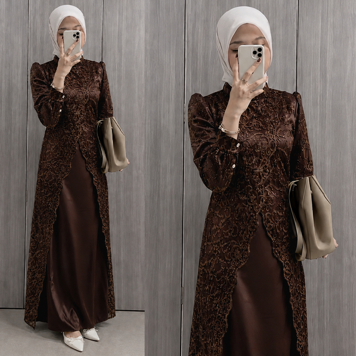 Gamis Alora Lebaran 2026 Model Terbaru Mewah Premium Gamis Brukat Kondangan Pesta Pernikahan