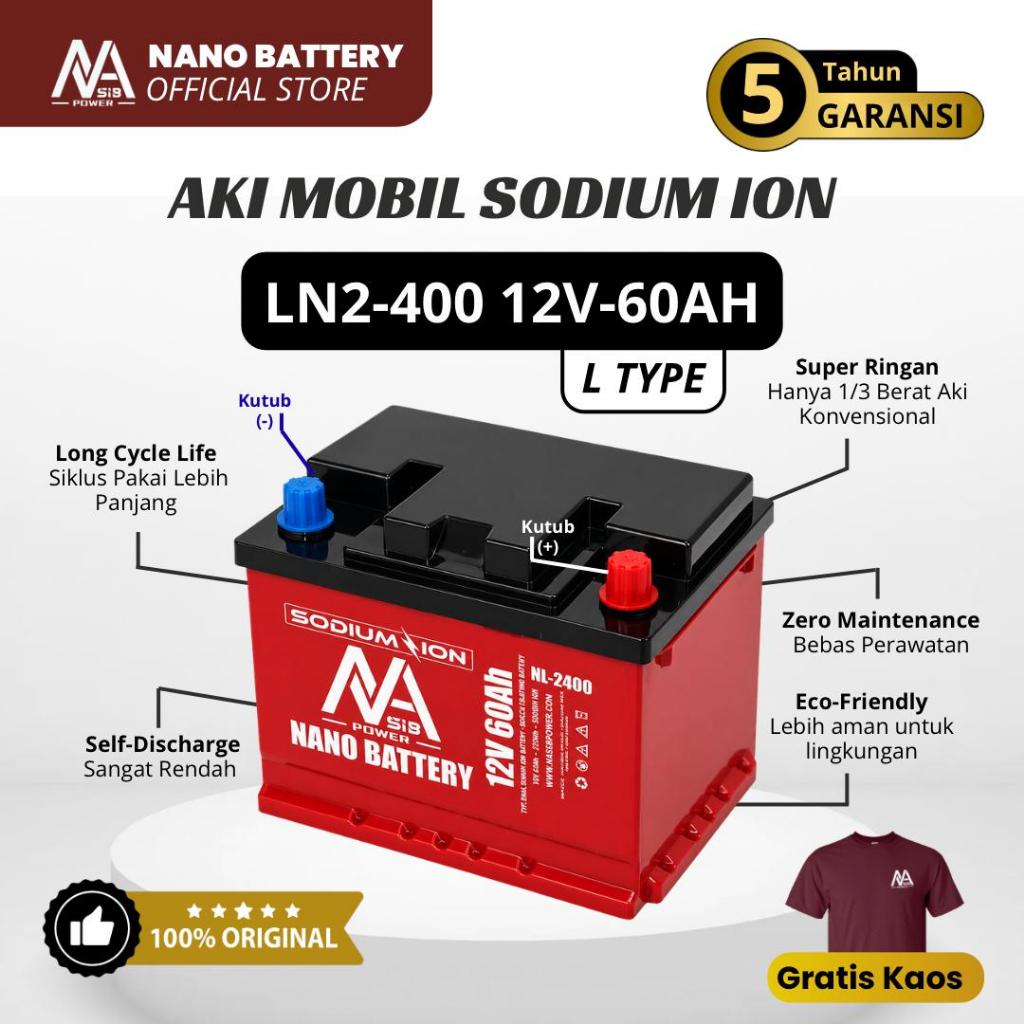 NANO BATTERY Aki Mobil Sodium Ion NA-1260S(L2-400) 12V 60 AH / DIN LN2 Aki Kering Garansi Resmi Dari