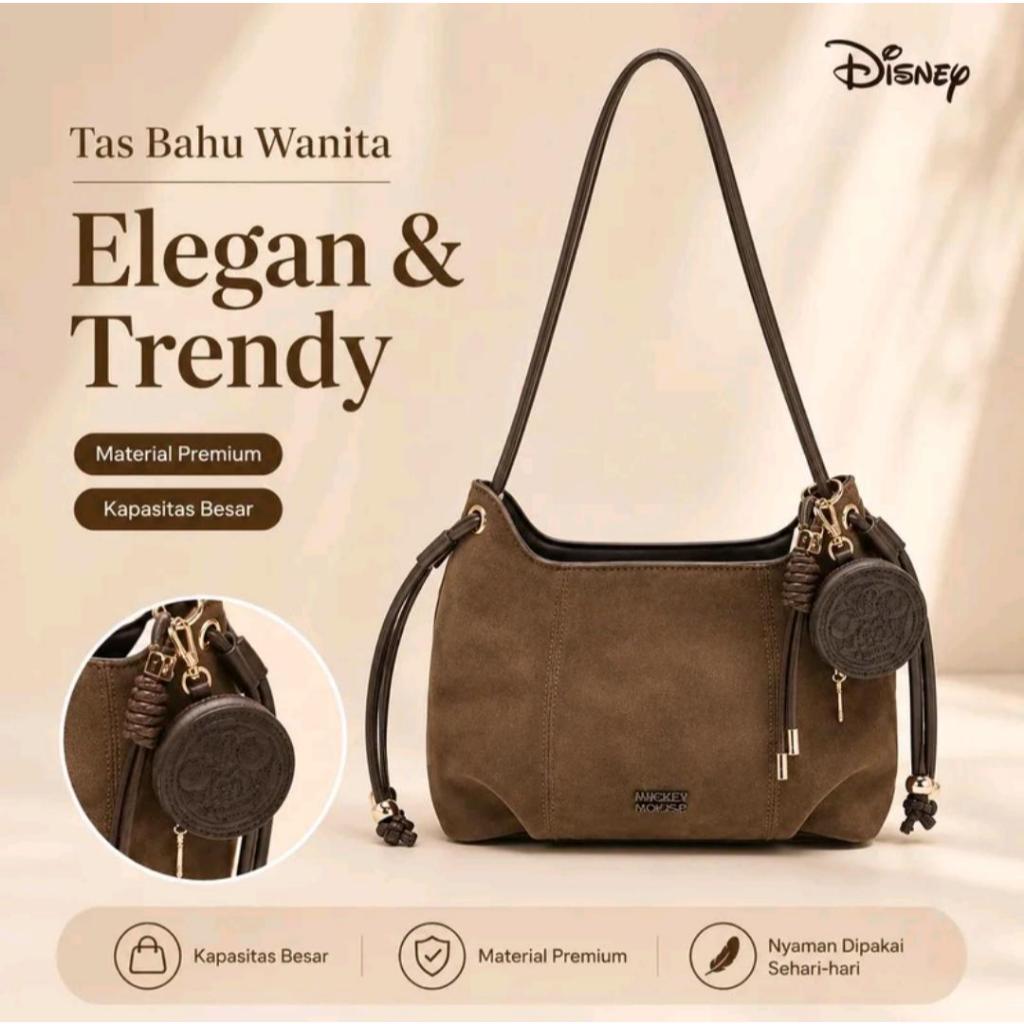 Disney Tas Selempang Hobo Wanita 26264 Original Warna Coklat Tas Bahu Dengan Aksesoris Dompet Koin M