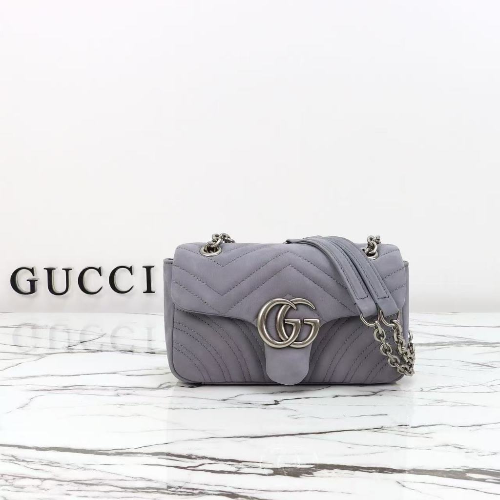 GG Marmont Vintage Double G Metal Logo Suede Leather Shoulder Bag Medium Women's Light Blue