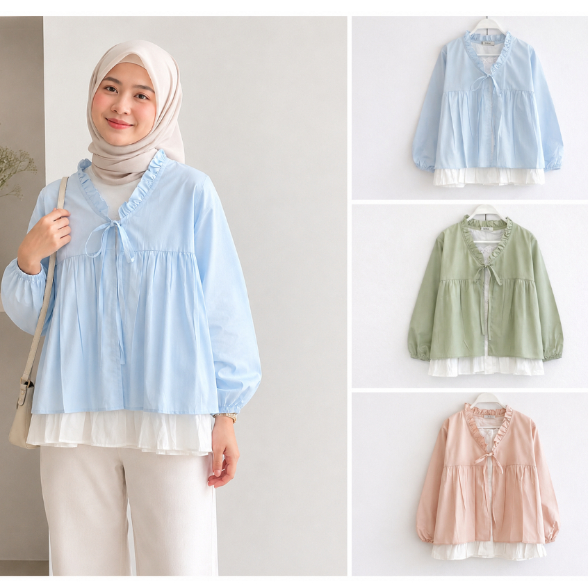 ATASAN WANITA PUDDING SHIRT I AMORA COTTON BLOUSE I ATASAN POPLIN I ATASAN PEPLUM KATUN POPLIN I OLL