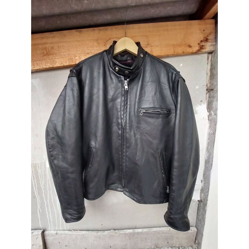 SCHOTT 641 SINGLE RIDER CAFERACER LEATHER JACKET VINTAGE CLASSIC BIKER RETRO RUGGED STYLE JAKET KULI