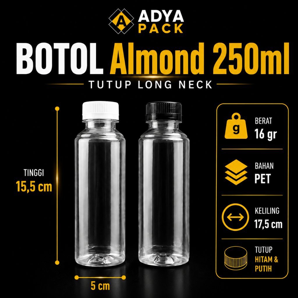 Botol Plastik 250ml Almond - Botol Almond Long Neck Juice Kopi Es Jelly Yoghurt