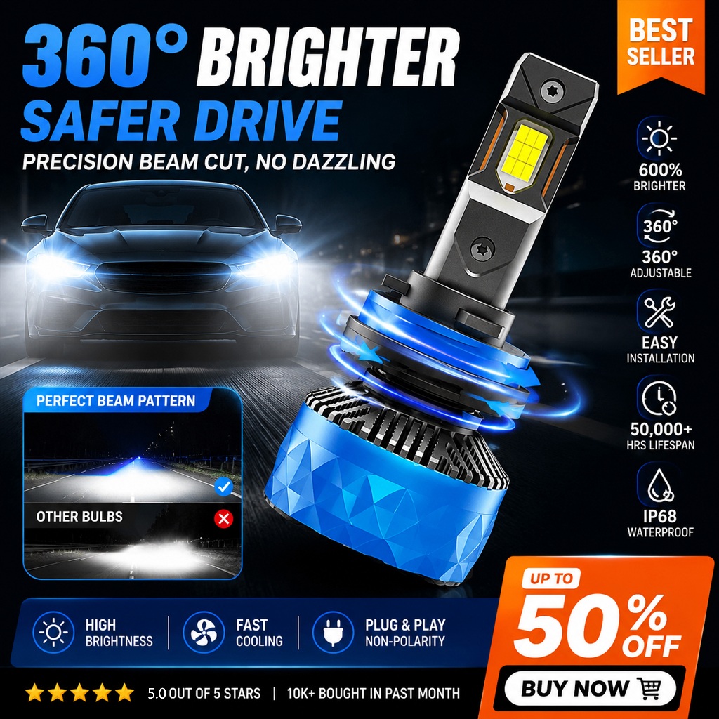 FLUX-SEVEN USA H4 Bohlam Lampu Depan LED APOLLO Plus 50000LM warna putih H7 H11 9005 9006 9012 H4